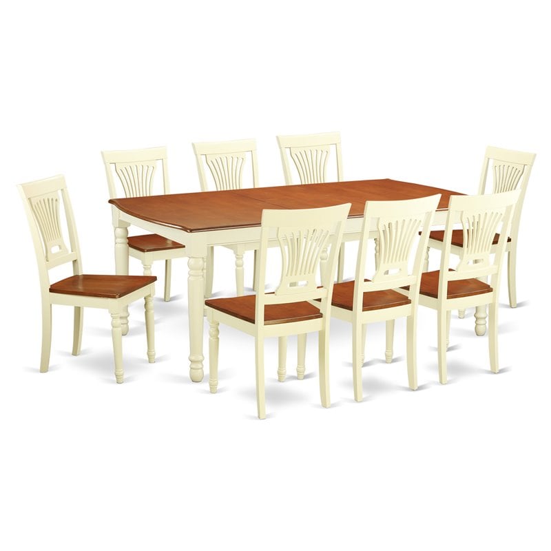 East West Furniture Dover 9-piece Wood Dining Set in Buttermilk/Cherry
