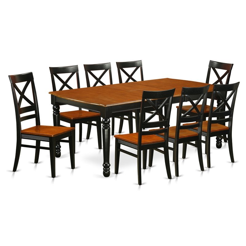 East West Furniture Dover 9-piece Wood Table and Dining Chairs in Black/Cherry