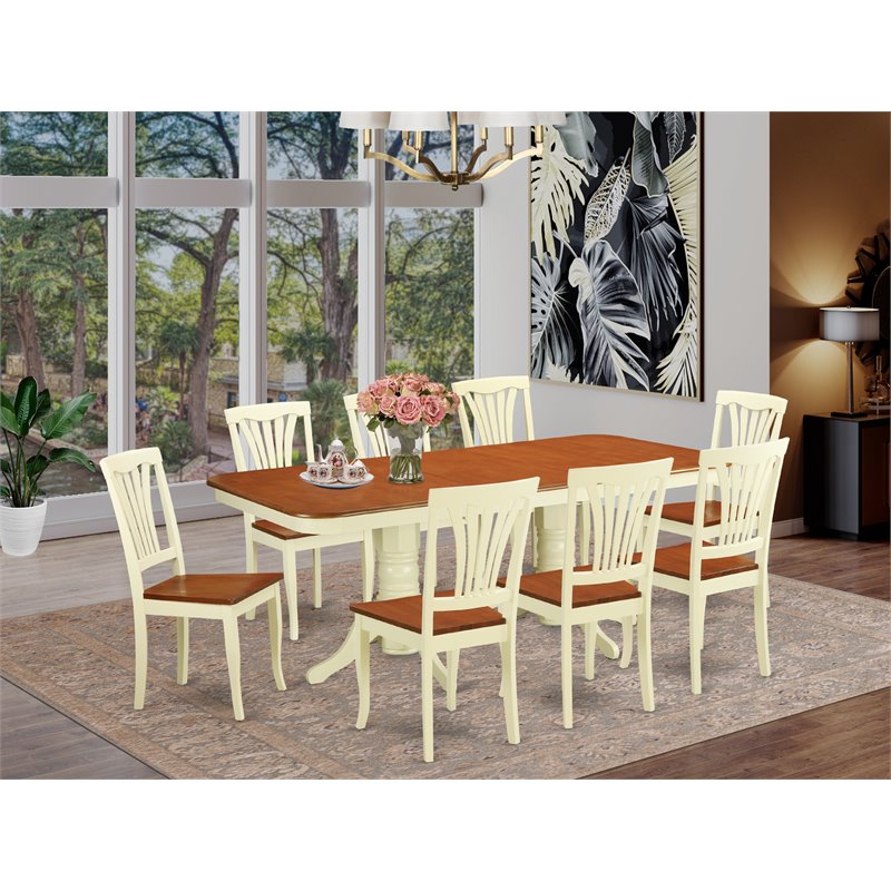 East West Furniture Napoleon 9-piece Wood Dining Room Set in Buttermilk/Cherry