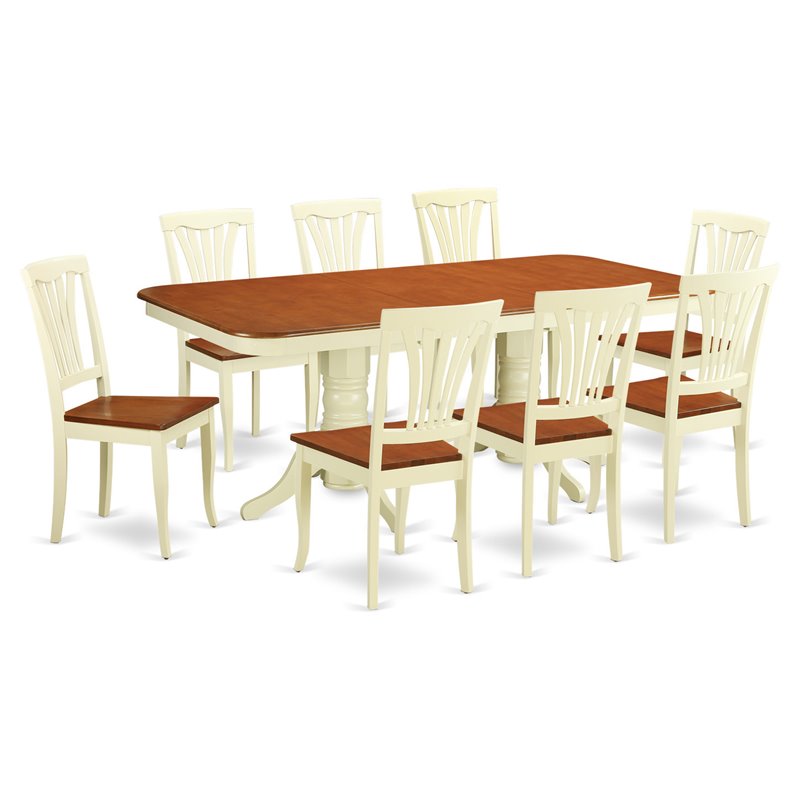 East West Furniture Napoleon 9-piece Wood Dining Room Set in Buttermilk/Cherry