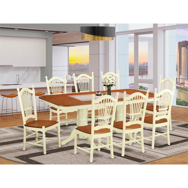 East West Furniture Napoleon 9-piece Wood Kitchen Set in Buttermilk/Cherry