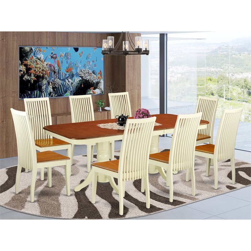 East West Furniture Napoleon 9-piece Wood Dinette Set in Buttermilk/Cherry