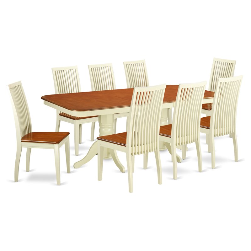 East West Furniture Napoleon 9-piece Wood Dinette Set in Buttermilk/Cherry