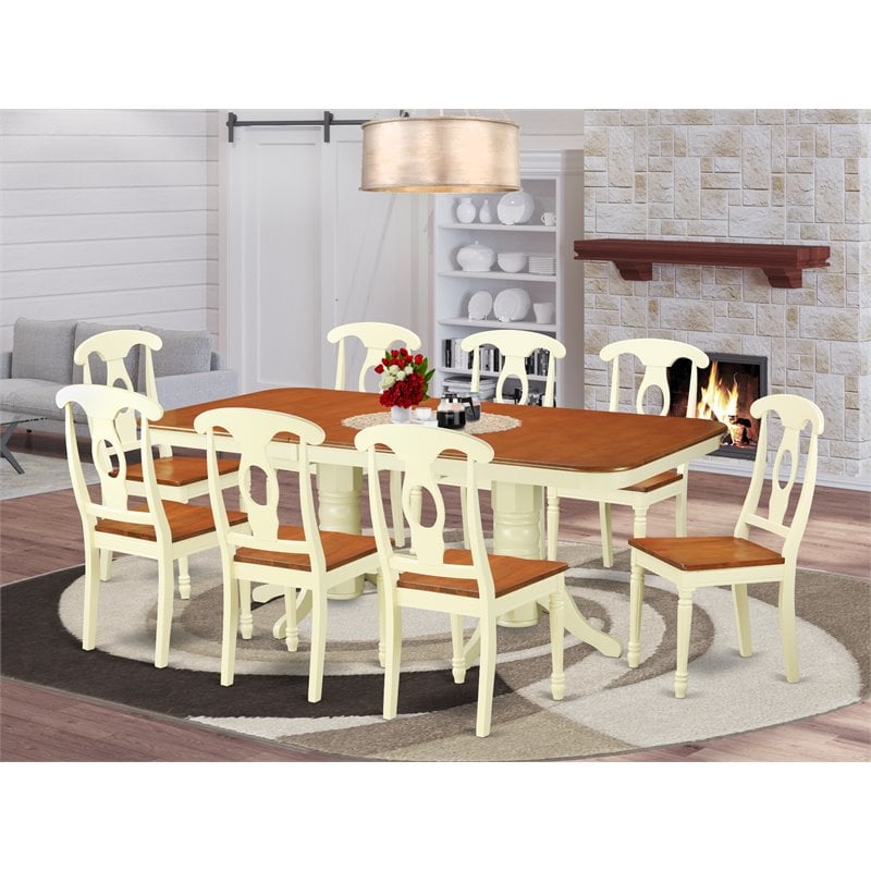 East West Furniture Napoleon 9-piece Wood Dining Set in Buttermilk/Cherry