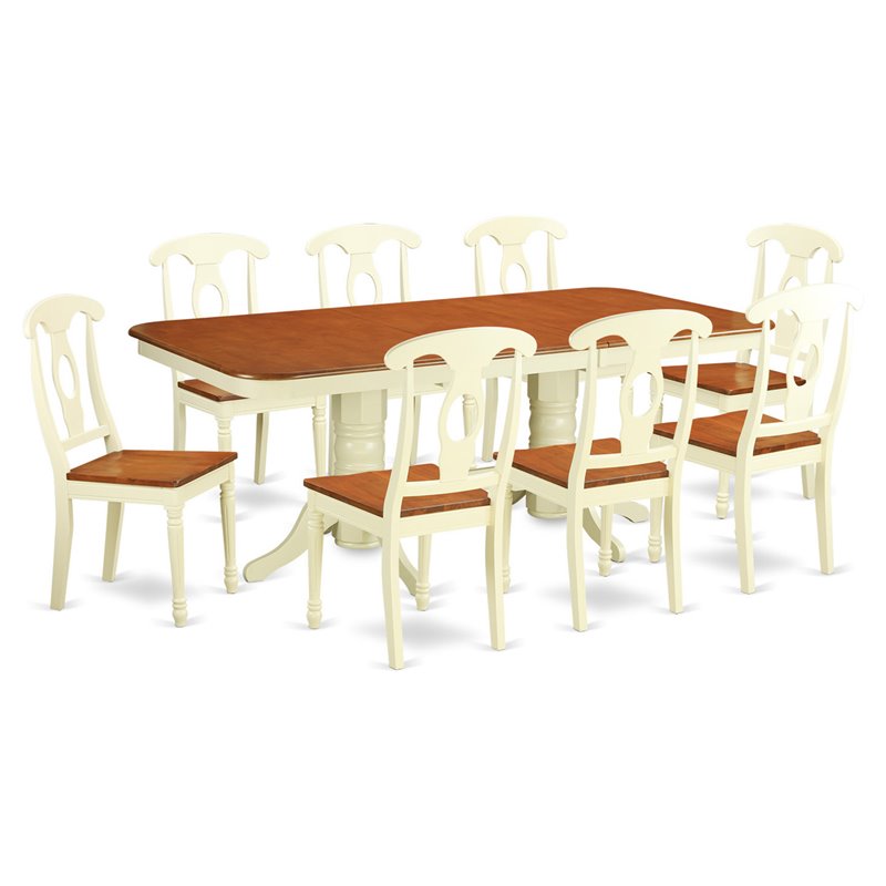 East West Furniture Napoleon 9-piece Wood Dining Set in Buttermilk/Cherry