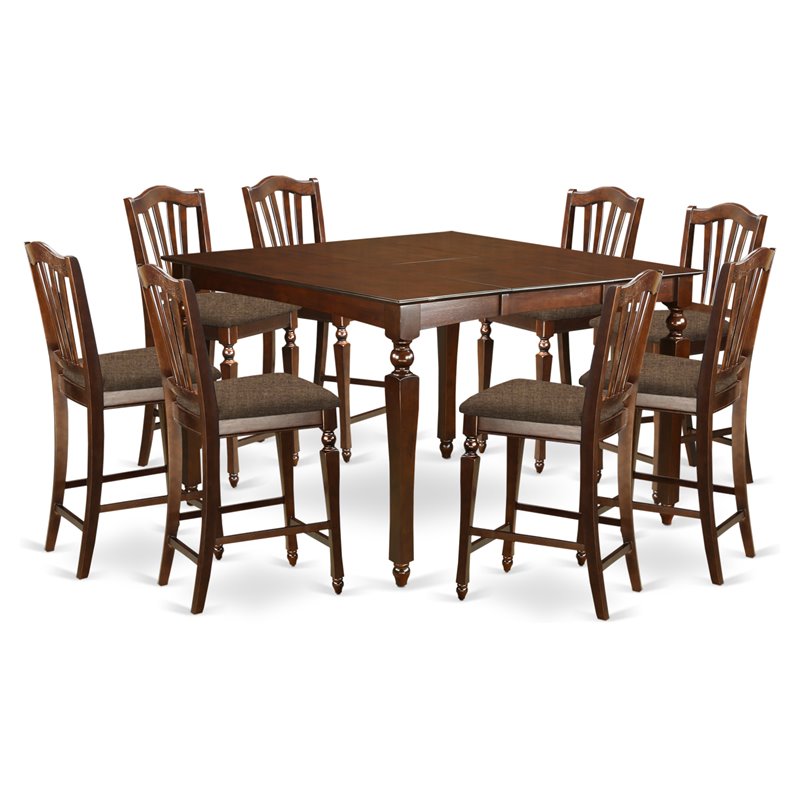 East West Furniture Chelsea 9-piece Wood Dining Set with Stools in Mahogany