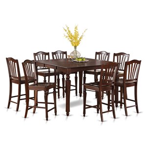 east west furniture chelsea 9-piece wood dining set in mahogany