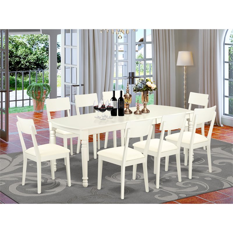 East West Furniture Dover 9-piece Wood Dining Set in Linen White