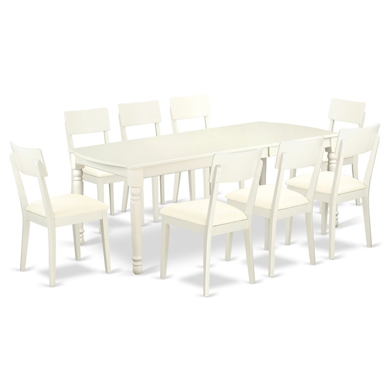 East West Furniture Dover 9-piece Wood Dining Set in Linen White