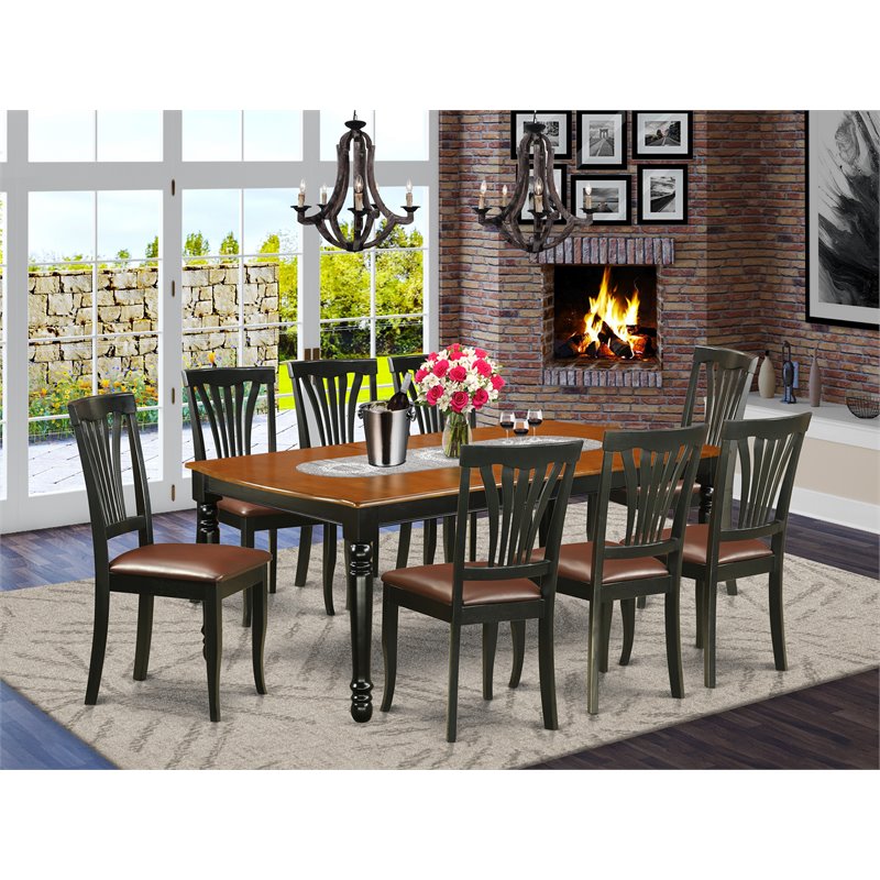 East West Furniture Dover 9-piece Wood Kitchen Table Set in Black/Cherry