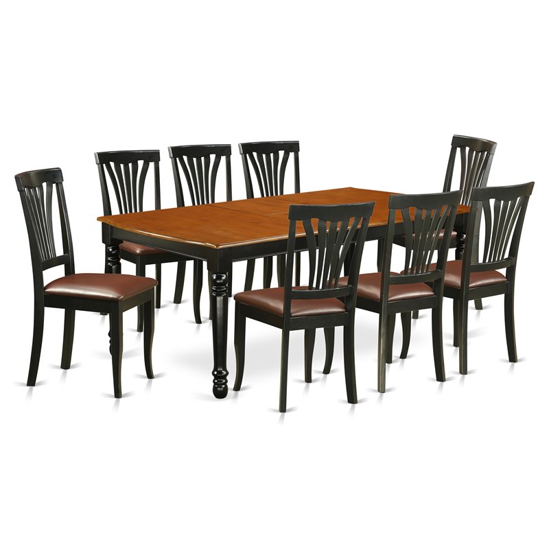 East West Furniture Dover 9-piece Wood Kitchen Table Set in Black/Cherry