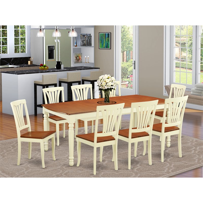 East West Furniture Dover 9-piece Wood Dinette Table Set in Buttermilk/Cherry