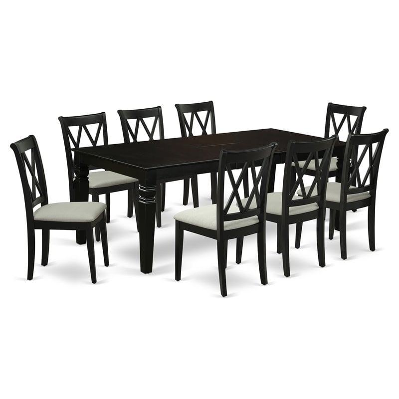 East West Furniture Logan 9-piece Wood Dining Set with Linen Seat in Black