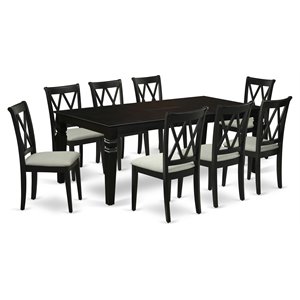 east west furniture logan 9-piece wood dining set with linen seat in black