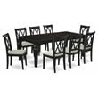East West Furniture Logan 9-piece Wood Dining Set with Linen Seat in Black