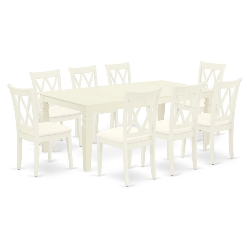 East West Furniture Logan 9-piece Dining Set with Linen Seat in White