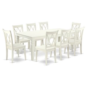 east west furniture logan 9-piece wood dining table set in linen white