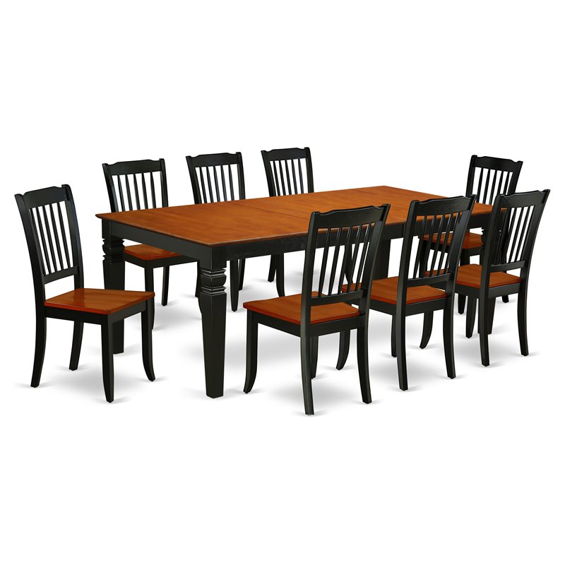 East West Furniture Logan 9-piece Wood Dining Table Set in Black/Cherry