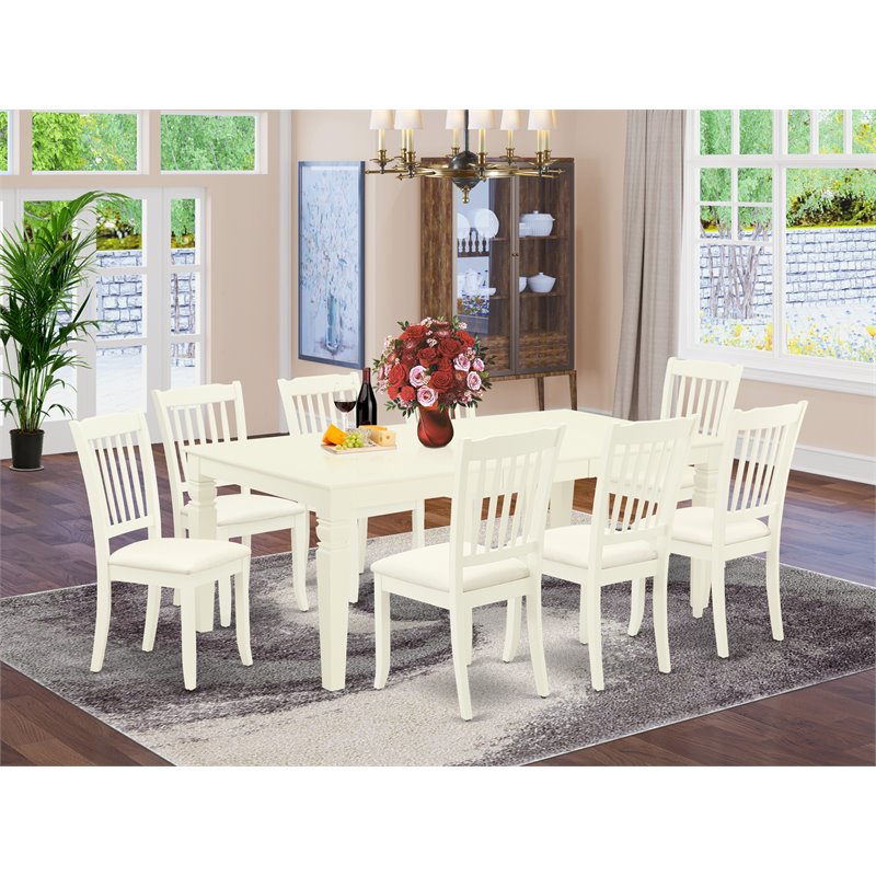 East West Furniture Logan 9-piece Dining Set with Cushion Seat in Linen White