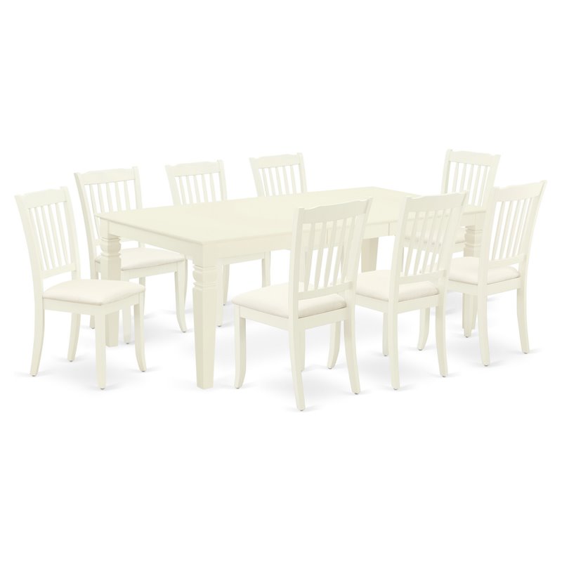 East West Furniture Logan 9-piece Dining Set with Cushion Seat in Linen White