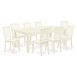 East West Furniture Logan 9-piece Dining Set with Cushion Seat in Linen White