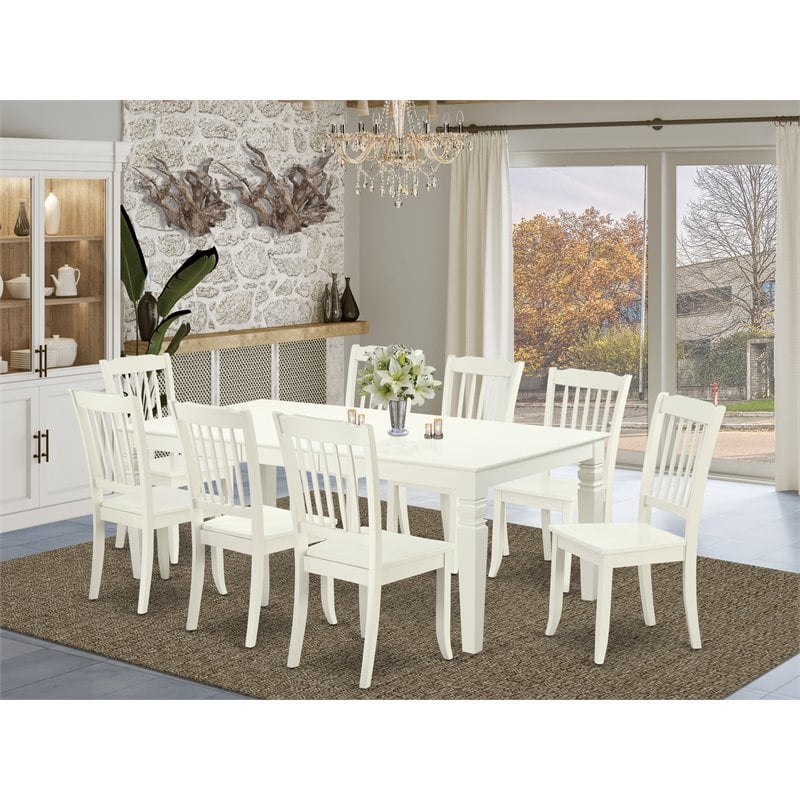 East West Furniture Logan 9-piece Wood Dining Room Set in Linen White