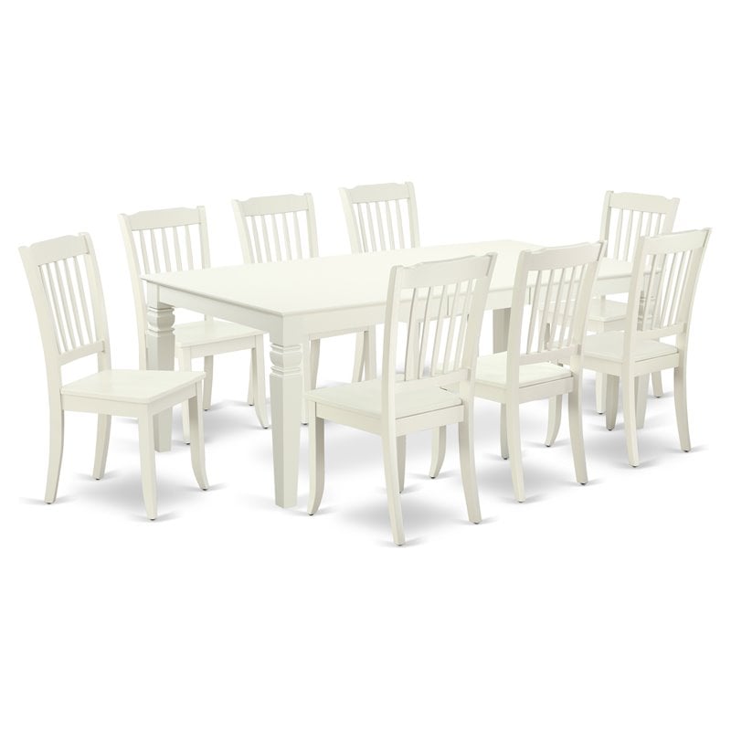 East West Furniture Logan 9-piece Wood Dining Room Set in Linen White
