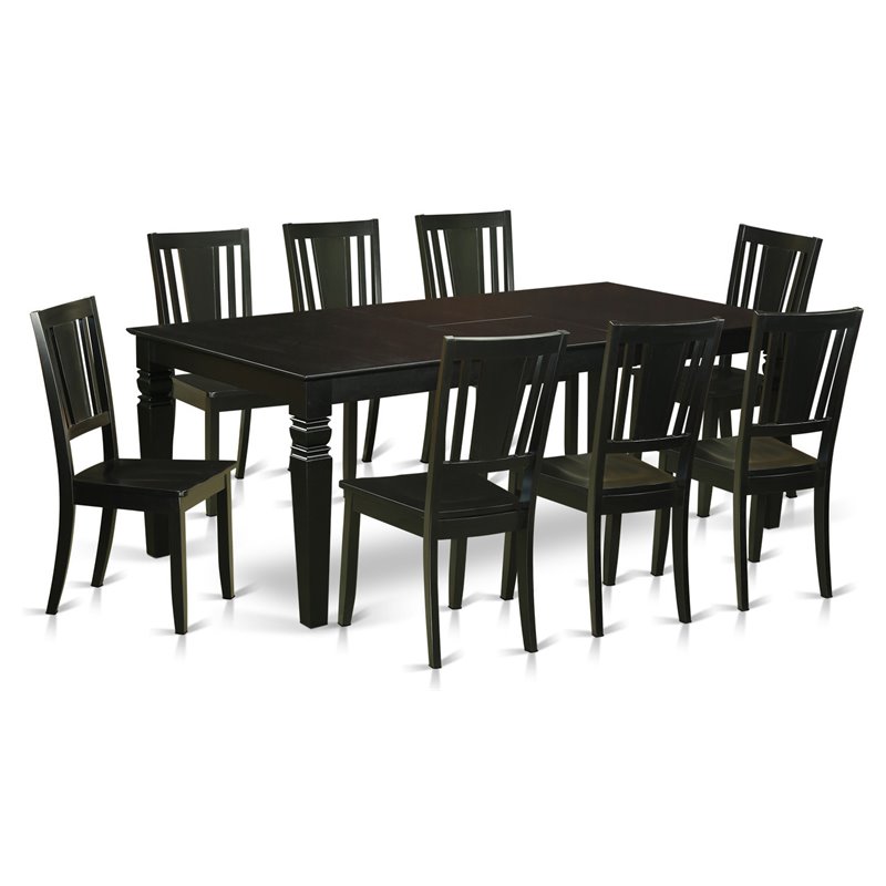 East West Furniture Logan 9-piece Wood Dining Room Table Set in Black