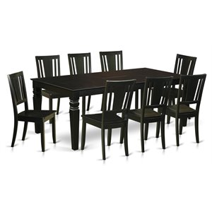 east west furniture logan 9-piece wood dining room table set in black
