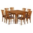 East West Furniture Parfait 9-piece Dining Set with Leather Seat in Saddle Brown
