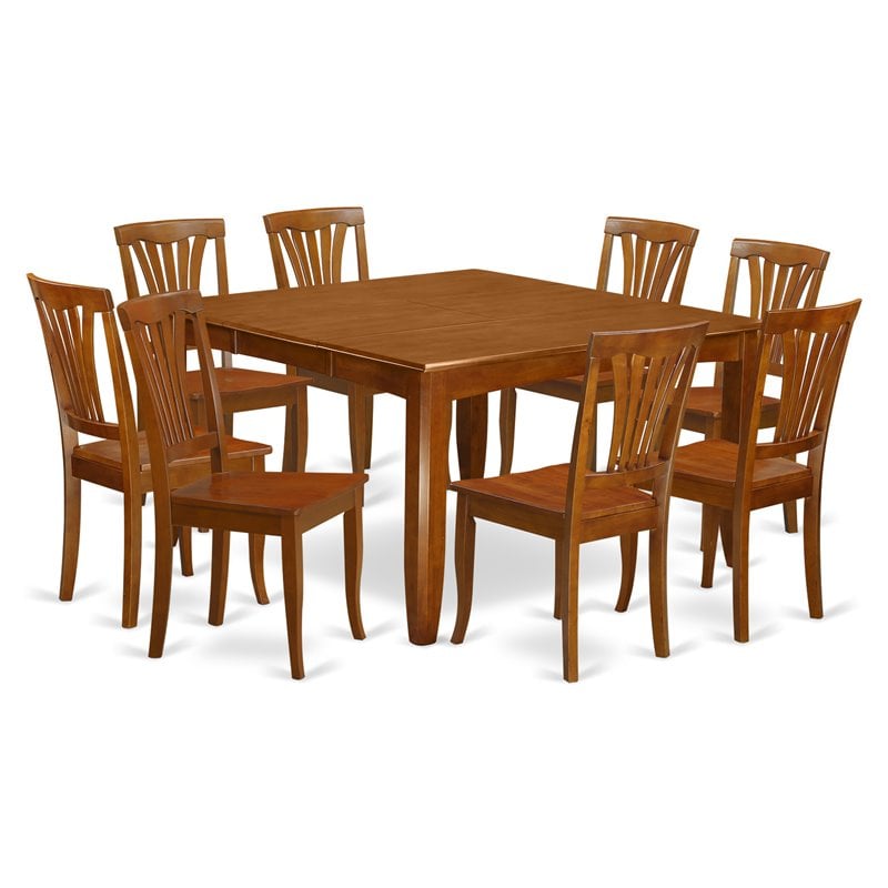 East West Furniture Parfait 9-piece Wood Dining Set in Saddle Brown
