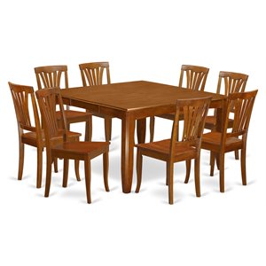east west furniture parfait 9-piece wood dining set in saddle brown
