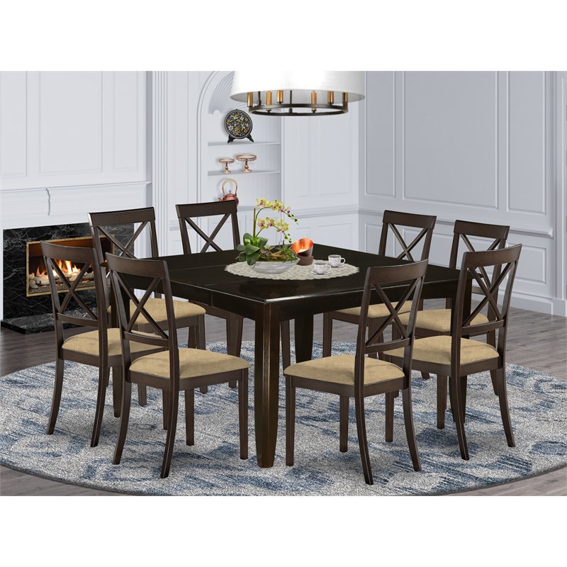 East West Furniture Parfait 9-piece Dining Set with Cushion Seat in Cappuccino