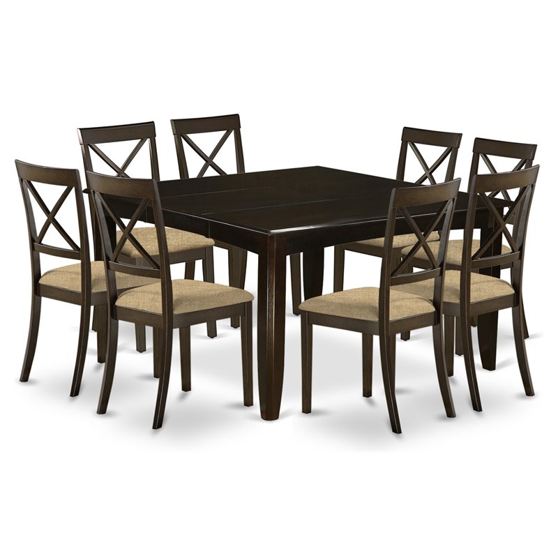 East West Furniture Parfait 9-piece Dining Set with Cushion Seat in Cappuccino