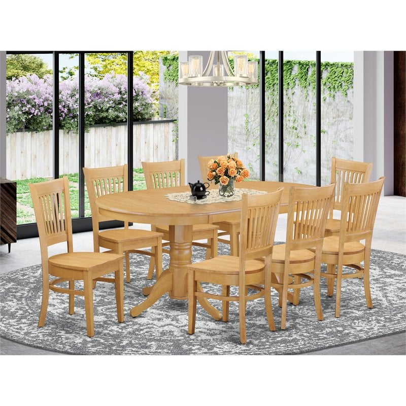 East West Furniture Vancouver 9-piece Wood Table and Dining Chair Set in Oak