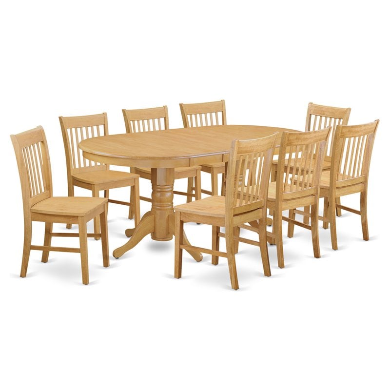 East West Furniture Vancouver 9-piece Wood Dinette Set in Oak