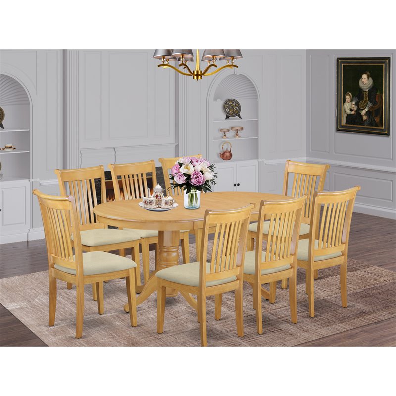 East West Furniture Vancouver 9-piece Wood Dining Set with Cushion Seat in Oak