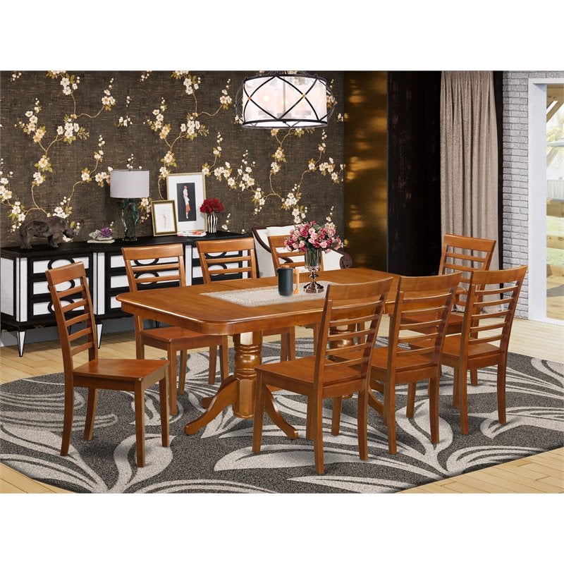 East West Furniture Napoleon 9-piece Wood Dining Table Set in Saddle Brown