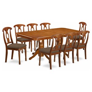 east west furniture napoleon 9-piece dining set with linen seat in saddle brown