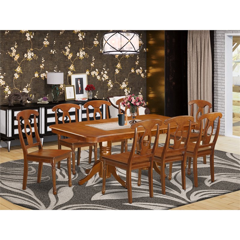 East West Furniture Napoleon 9-piece Wood Dining Room Set in Saddle Brown