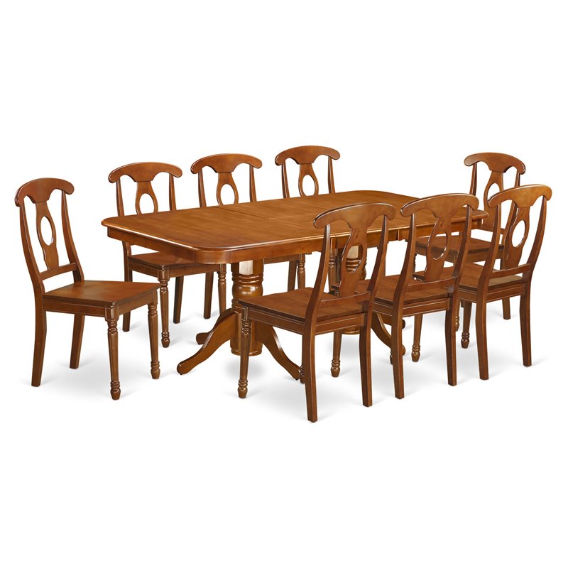 East West Furniture Napoleon 9-piece Wood Dining Room Set in Saddle Brown