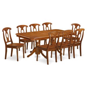 east west furniture napoleon 9-piece wood dining room set in saddle brown