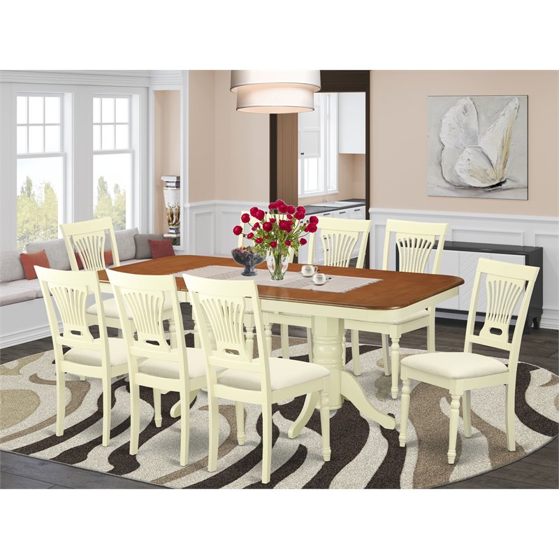 East West Furniture Napoleon 9-piece Wood Dinette Table Set in Buttermilk/Cherry