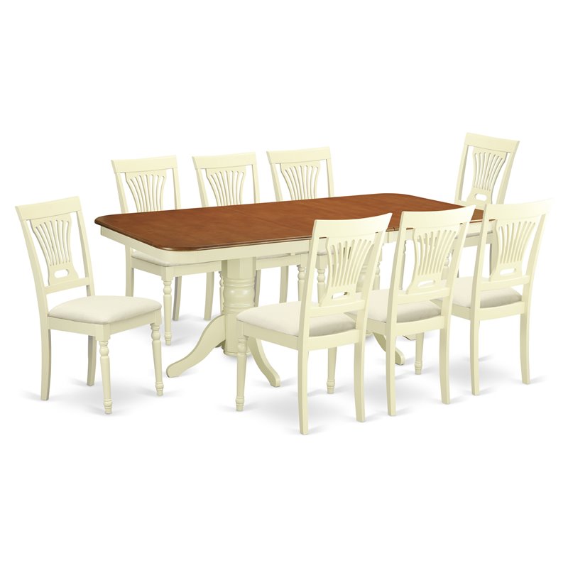 East West Furniture Napoleon 9-piece Wood Dinette Table Set in Buttermilk/Cherry