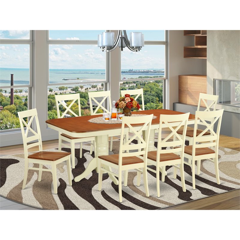East West Furniture Napoleon 9-piece Wood Dining Table and Chairs in Cherry