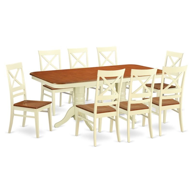 East West Furniture Napoleon 9-piece Wood Dining Table and Chairs in Cherry