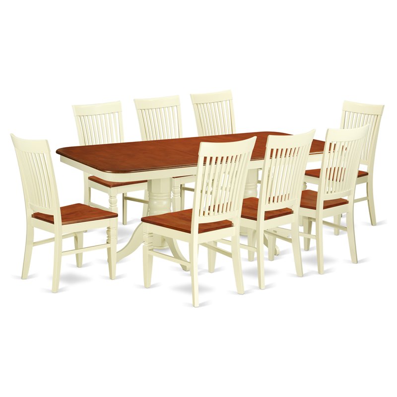 East West Furniture Napoleon 9-piece Wood Table and Dining Chairs in Cherry
