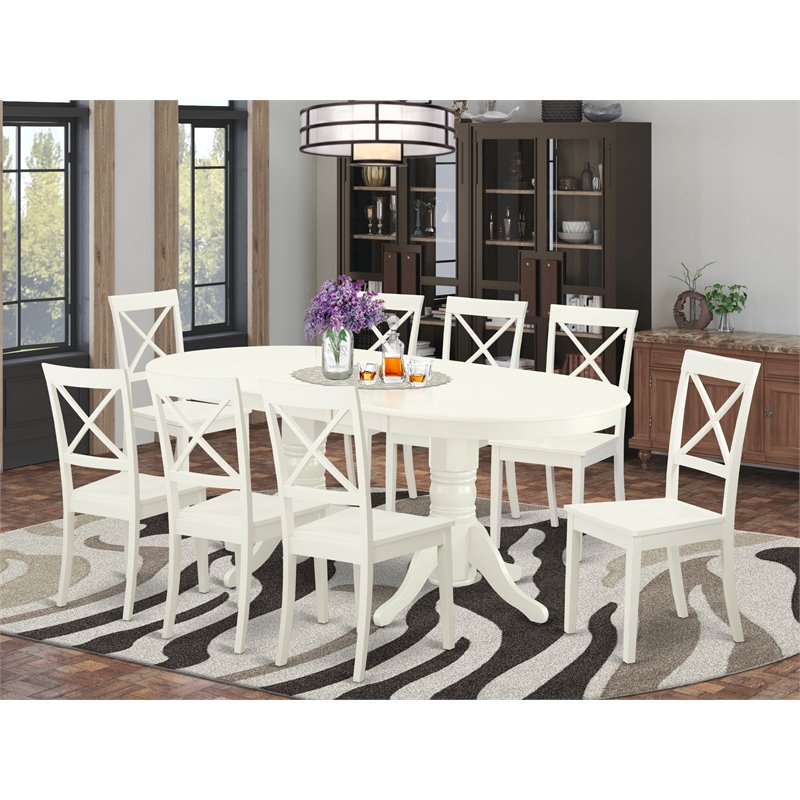 East West Furniture Vancouver 9-piece Wood Dining Table Set in Linen White