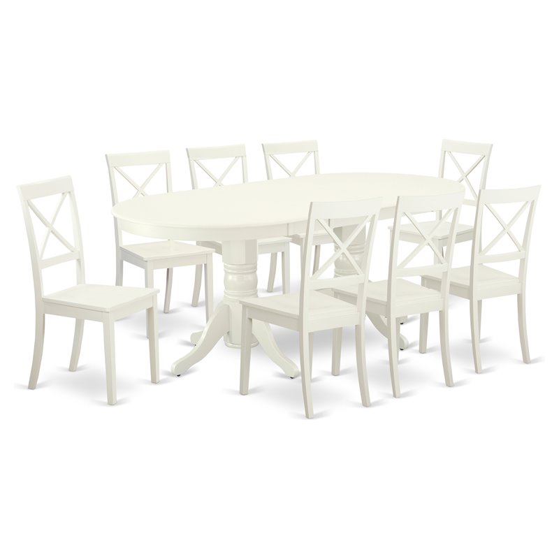 East West Furniture Vancouver 9-piece Wood Dining Table Set in Linen White