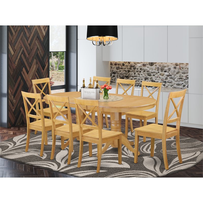 East West Furniture Vancouver 9-piece Wood Dining Room Table Set in Oak